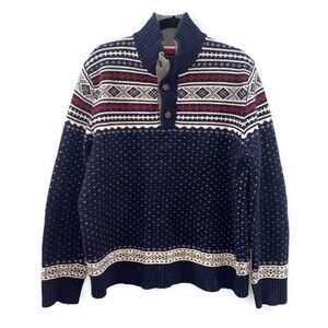 Tommy Hilfiger Printed Half Button Sweater - Red/Cream/Blue L
